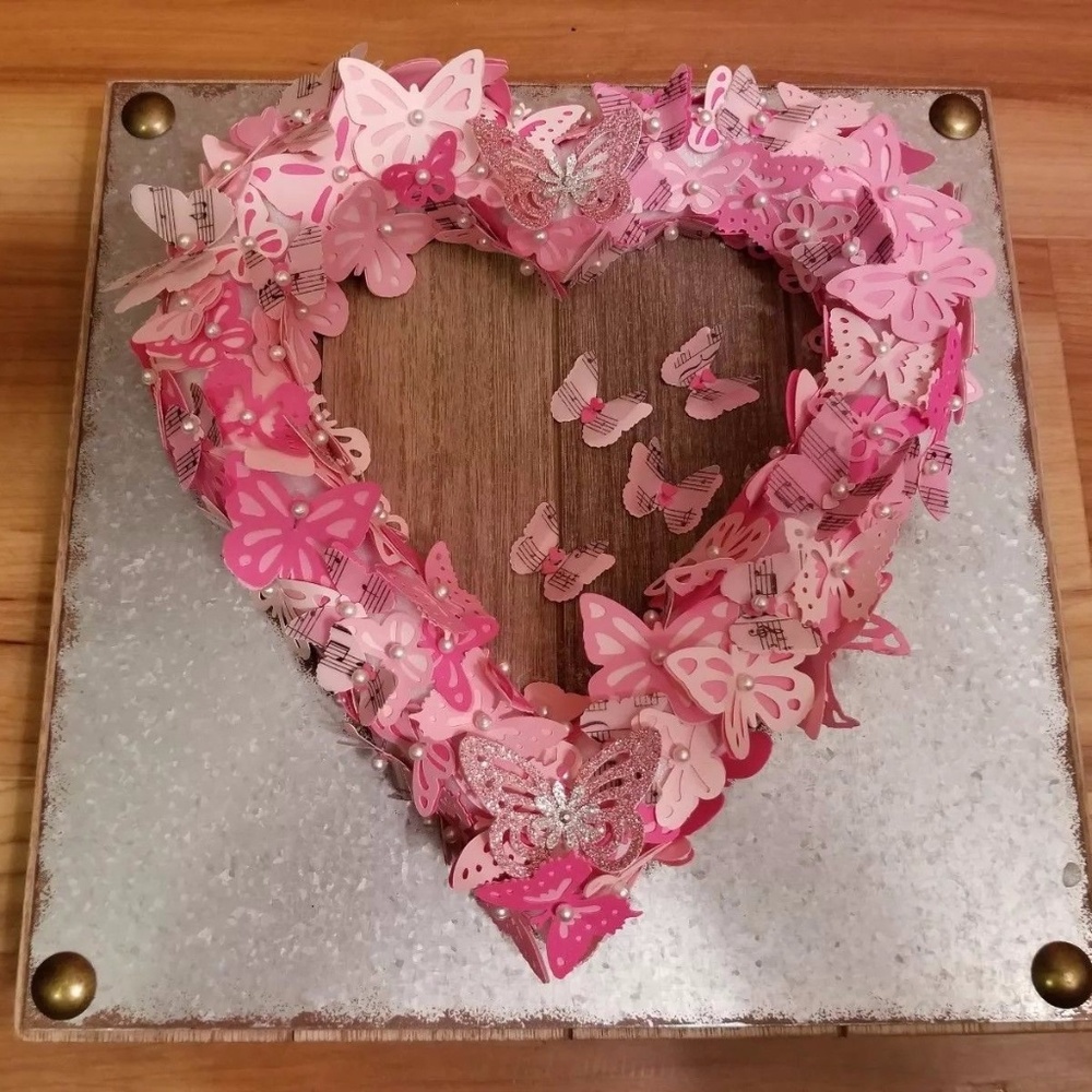 Butterfly Heart Kisses 3D Pink Music Metal Picture